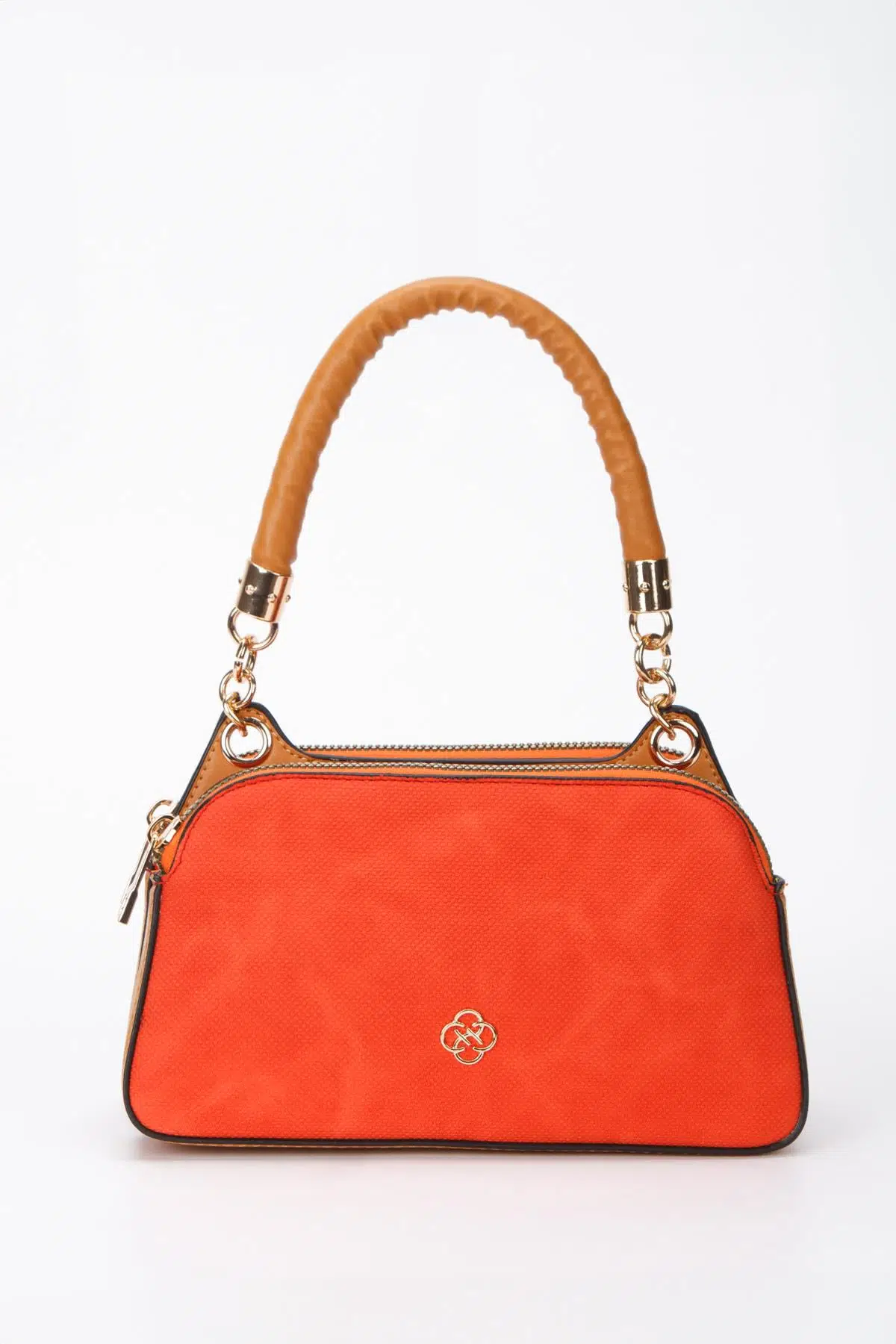 Kadın Fermuarlı El ve Omuz Çantası - Turuncu
